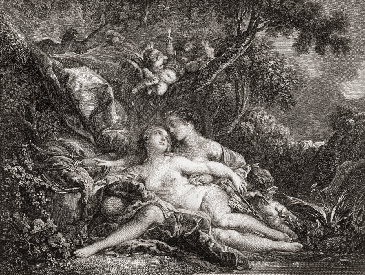 Jupiter og Callisto. (Print) af Francois (after) Boucher