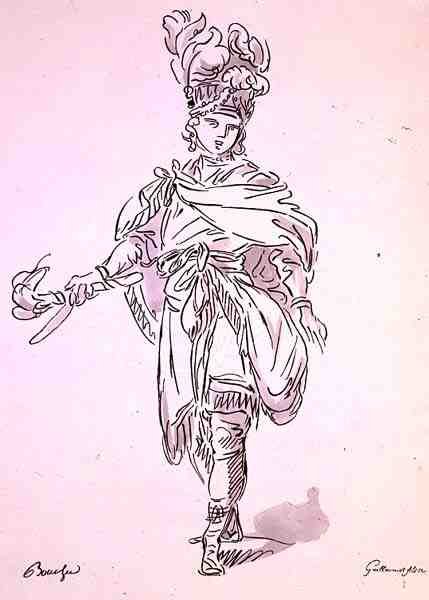 Operakostume, fra Menus Plaisirs Collection, faksimile af A. Guillaumot Fils (farve litho) af Francois (after) Boucher