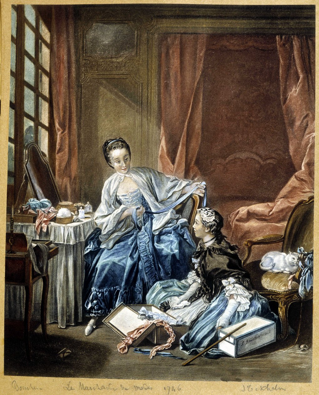 Modehandleren efter et maleri af Boucher af Francois (after) Boucher