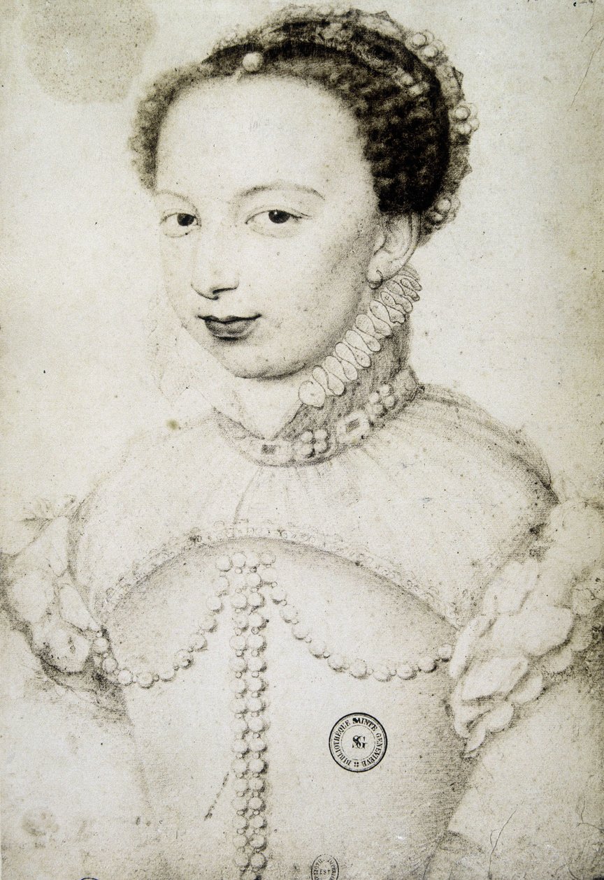 portræt af Marguerite de Valois, kendt som dronning Margot (1553-1615), dronning af Navarra, første hustru til Henrik IV. efter François Clouet af Francois (after) Clouet