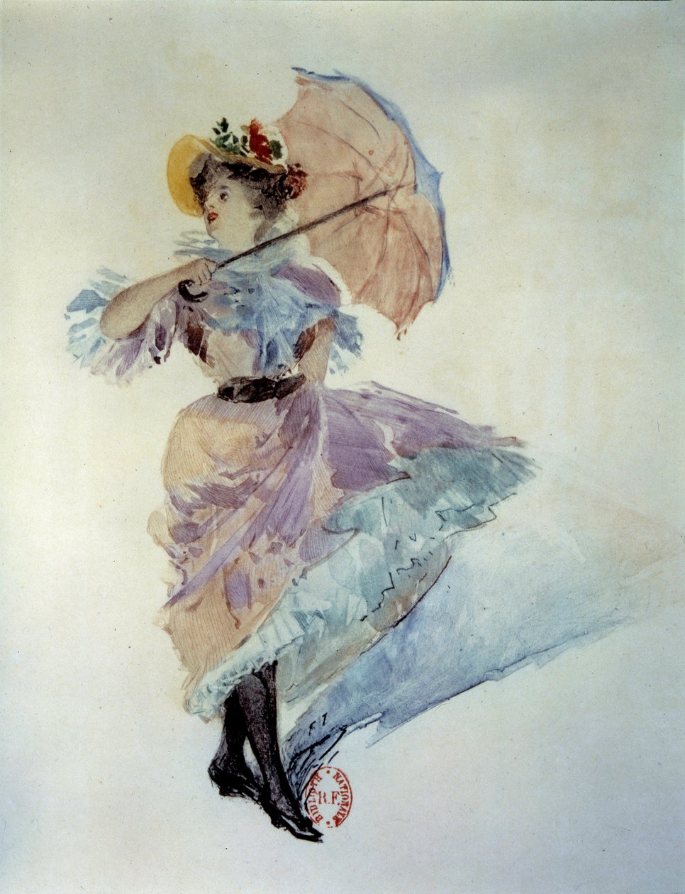 Akvarel til illustration af romanen "" Ball of tallow"" af Guy de Maupassant (1850 - 1893). Tegning af Francois Thevenot (1800-tallet) af Francois (after) Thevenot