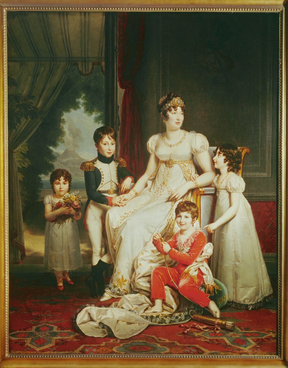 Caroline Bonaparte, søster til Napoleon, dronning af Napoli med sine børn ... af Francois (school of) Gerard