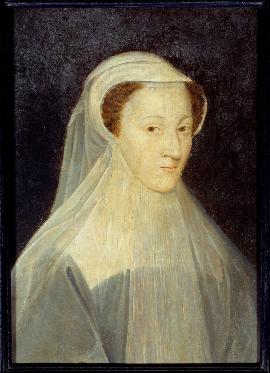 Portræt af Marie Stuart (1542-1587), dronning af Frankrig og dronning af Skotland i sørgedragt. Maleri af Francois Clouets værksted (1515-1572), ca. 1560. Olie på træ. Mål: 0,37 x 0,26 m. Paris, Musee Carnavalet - Portræt af Mary Stuart (1542-15 af Francois (workshop of) Clouet