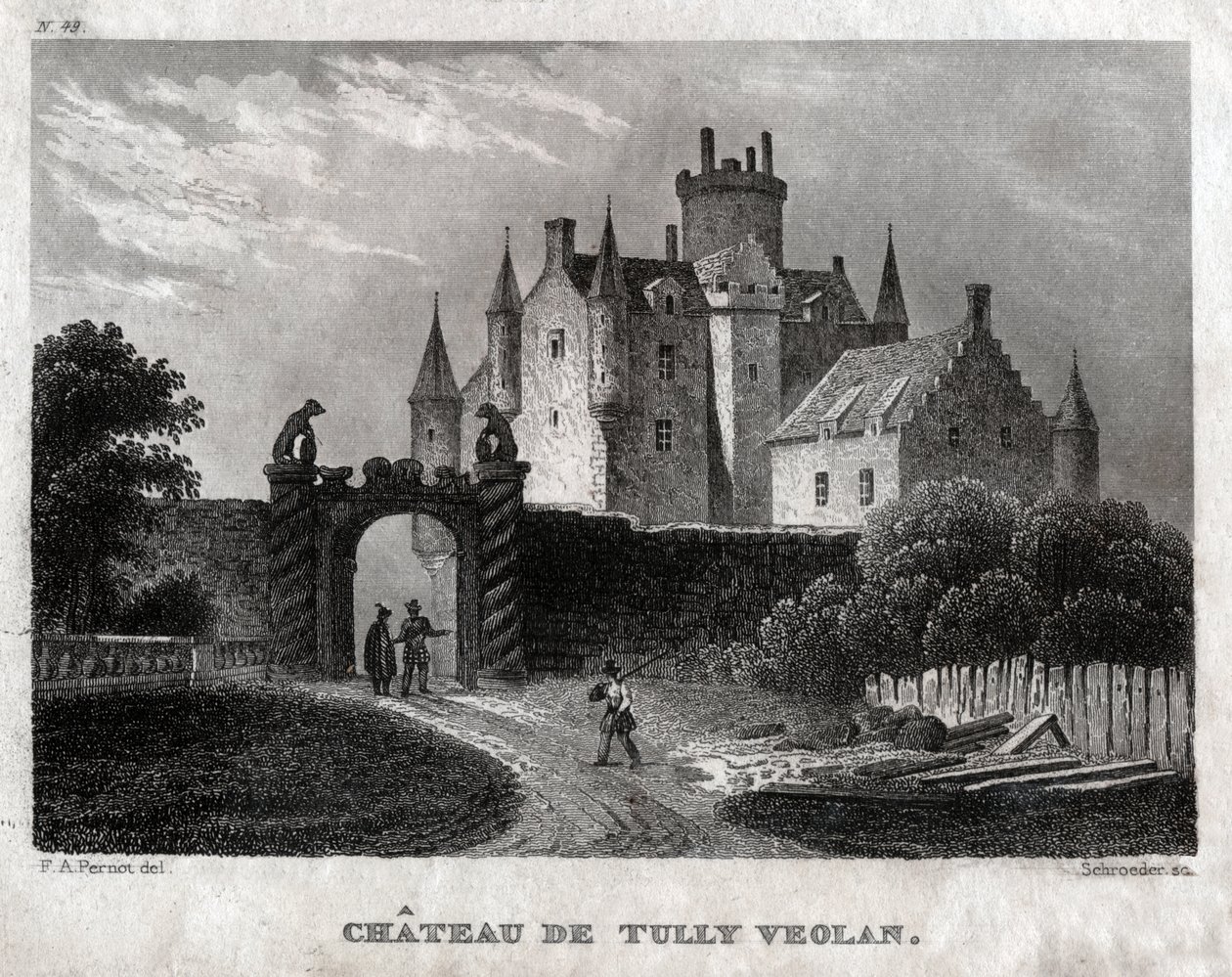 Craighall Castle. (Gravering, ca. 1830) af Francois Alexandre (after) Pernot