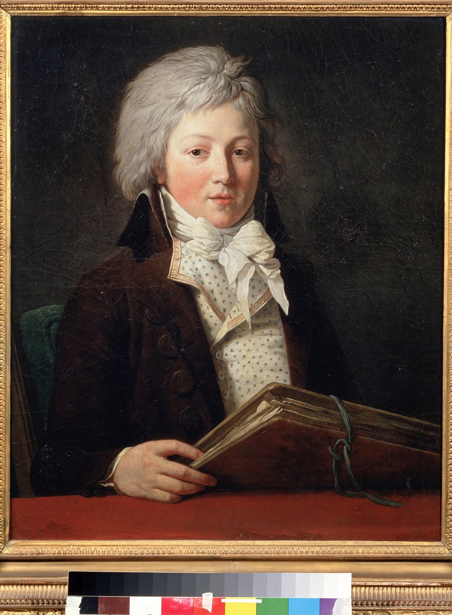 Portræt af en ung mand, der holder en mappe med tegninger. Maleri af Francois Andre Vincent (1746-1816). Olie på lærred, 73 x 59 cm af François André Vincent
