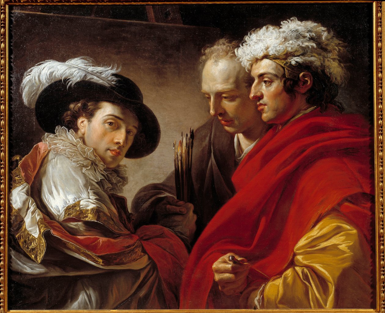 Portræt af tre mænd (kunstneren, arkitekten Pierre Rousseau og en ukendt) Maleri af Francois Andre Vincent (1746-1816) 1775 søn. 0,81x0,98 m . af François André Vincent
