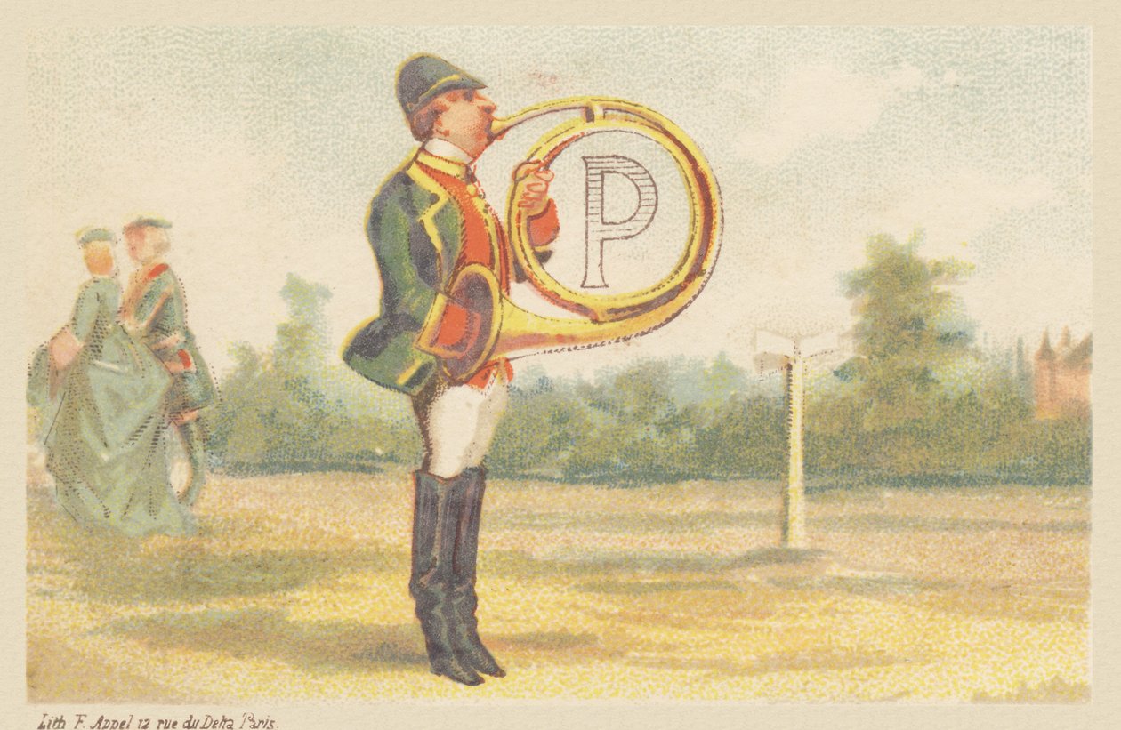 P (bogstav vist af en jagthornsspiller) af Francois Antoine Appel