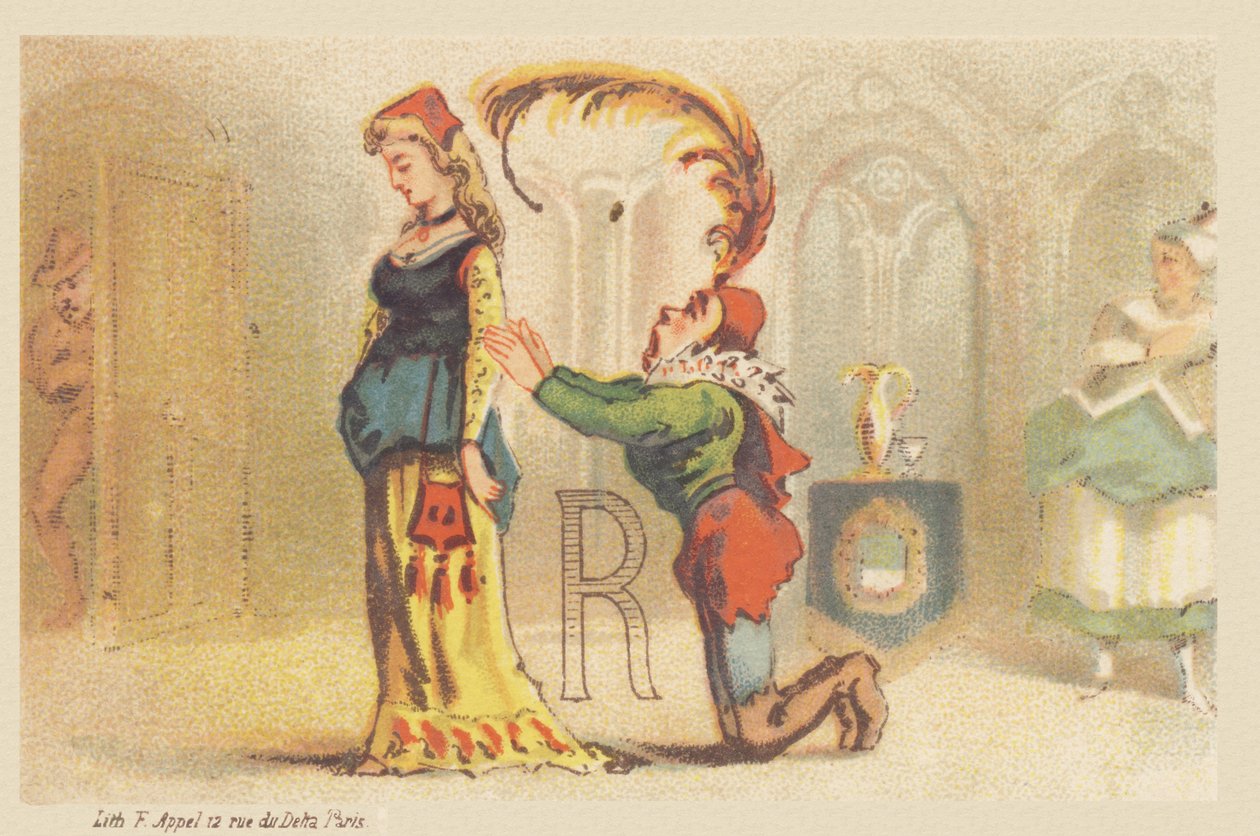 R (bogstav vist af en dame og en kammertjener på knæene) af Francois Antoine Appel