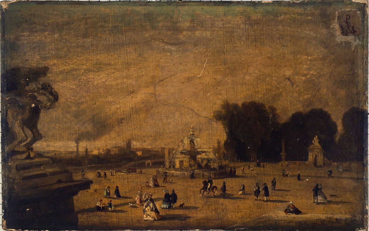 Udsigt over Place de la Concorde, det nuværende 8. arrondissement, mellem 1804 og 1858 (olie på træ) af Francois Antoine Leon Fleury