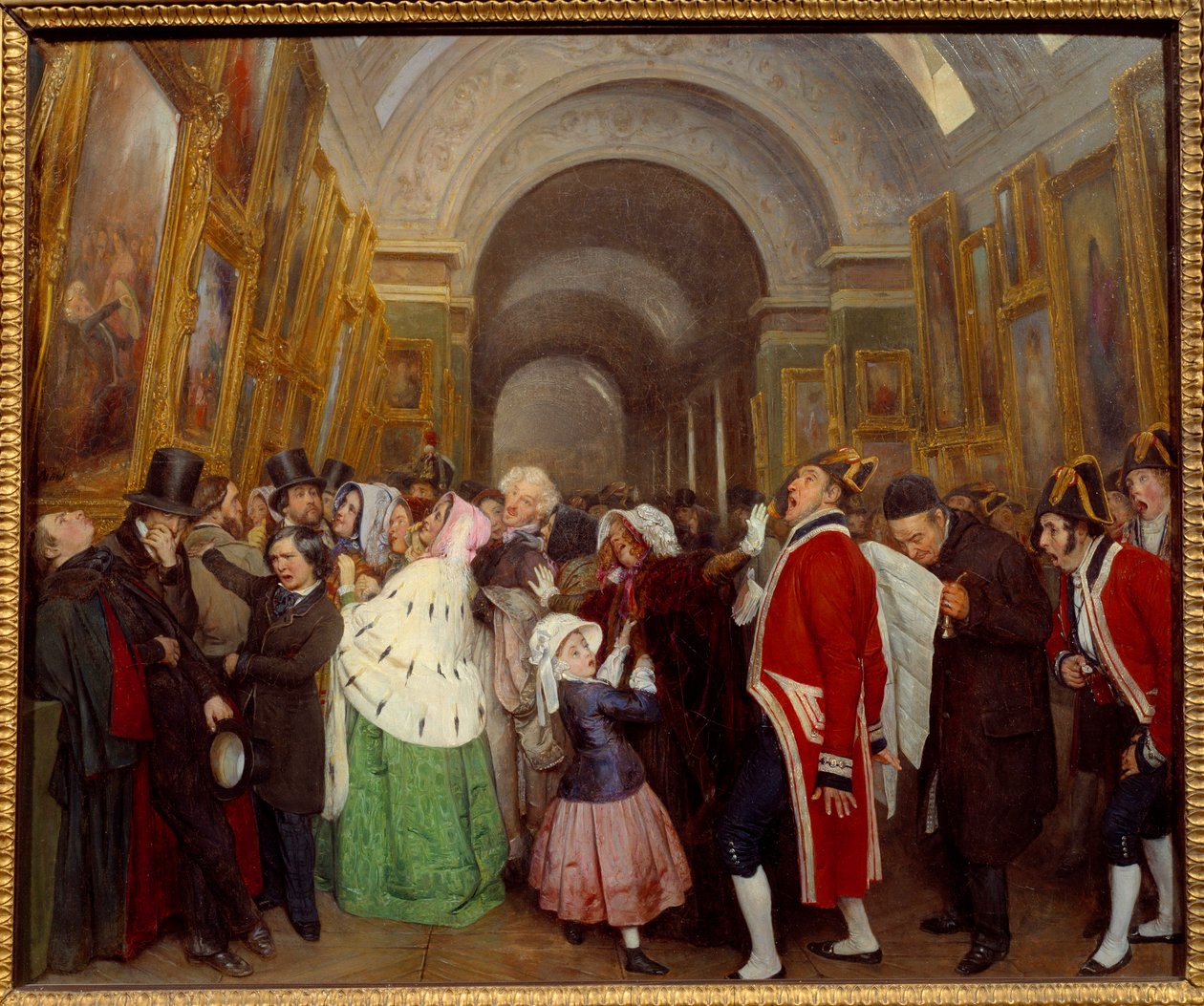 Fire timer ved Salonlukningen af det årlige maleriudstilling i Grande Galerie du Louvre. Maleri af Francois Auguste Biard (1798-1882) 1847 søn. 0,57x0,67 m af François Auguste Biard