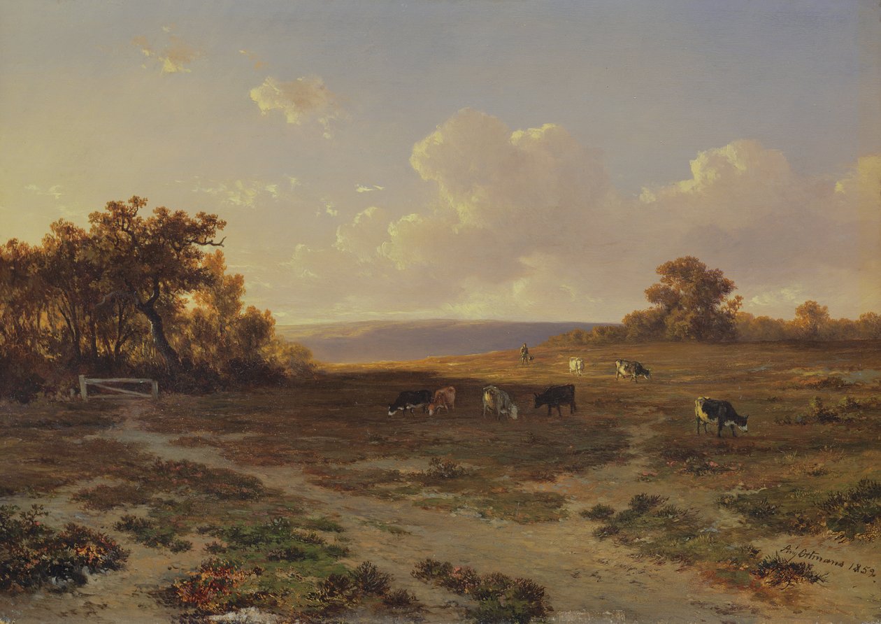 Hedelandskab med køer, 1852 af Francois Auguste Ortmans