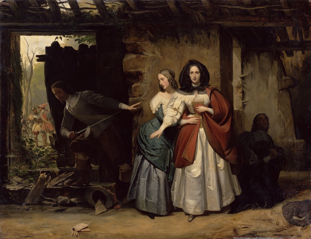 The Flight of Henrietta-Maria of France, Queen of England i 1638, 1835 af Francois Augustin Desmoulins
