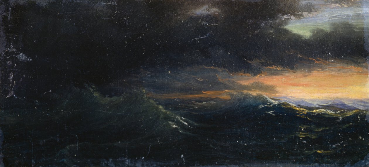 Solnedgang på stormfuldt hav af Francois Barry
