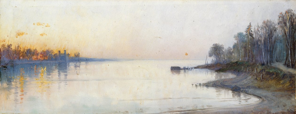 Bred rolig flod ved solnedgang, Nillandskab af Francois Barry