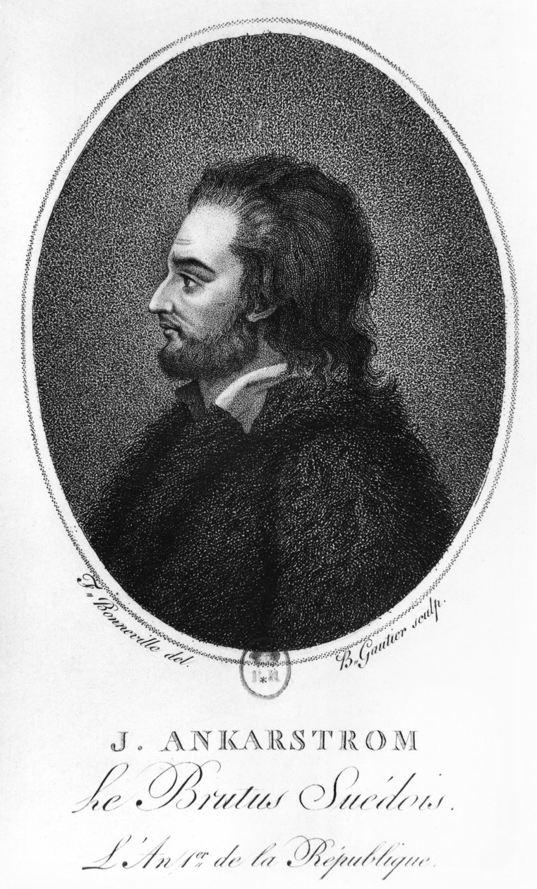 Portræt af Johan Ankarstrom, graveret af B. Gautier, 1792 af Francois Bonneville