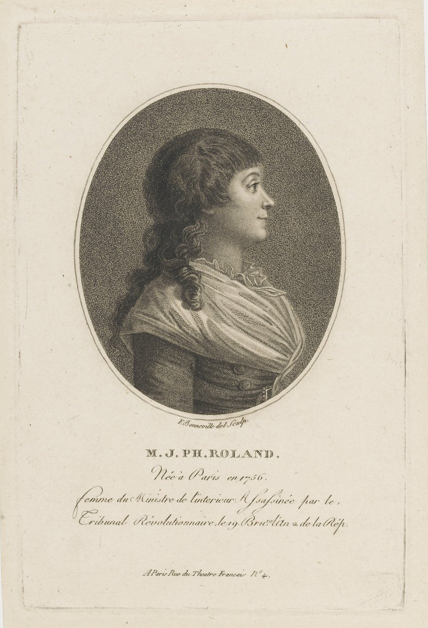 Portræt af Madame Roland 1754-1793, ca. 1800. af Francois Bonneville