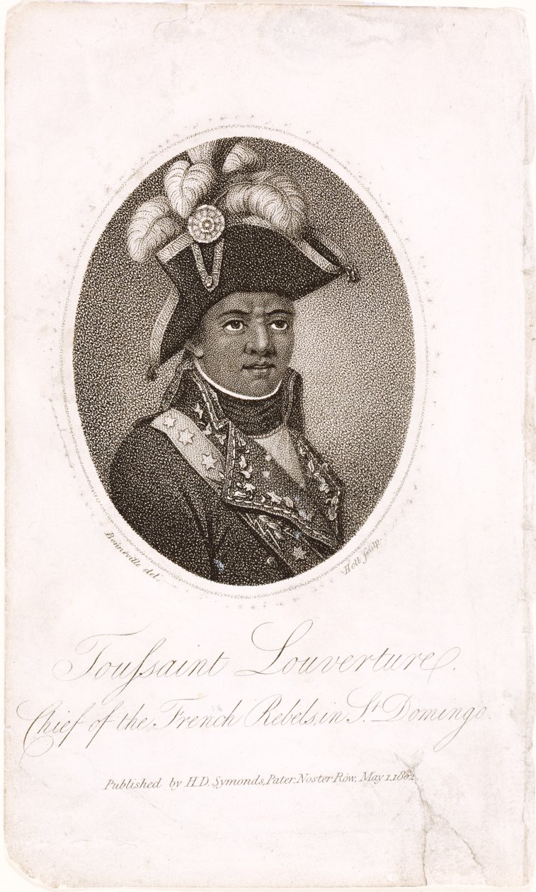 Toussaint Louverture (ca. 1743-1803) Chef for de franske oprørere i St. Domingo, indgraveret af Holl, pub. af H.D. Symonds, 1802 (ætsning og gravering) af Francois Bonneville