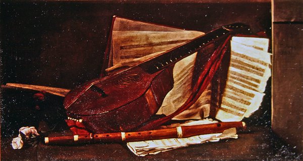 Musikinstrumenter (olie på lærred) af François Bonvin