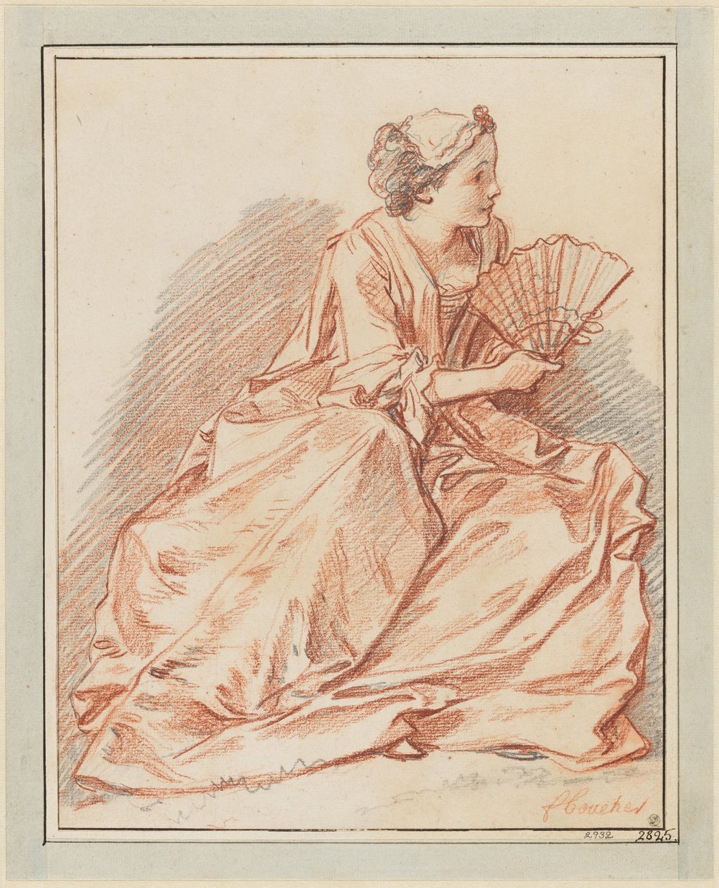 En ung dame med en vifte af François Boucher
