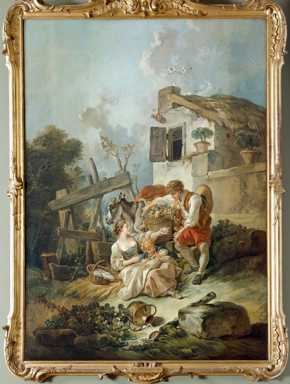 En mand, der ofrer druer til en pige af François Boucher