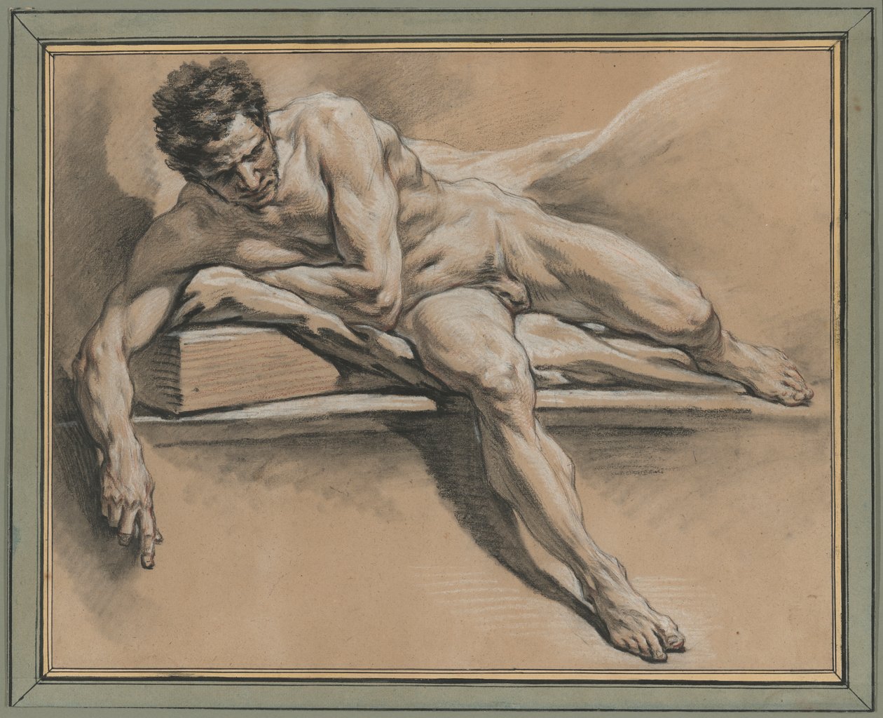 Akademisk undersøgelse af en liggende nøgen mand af François Boucher