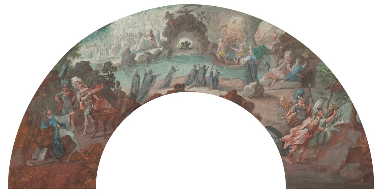 Aeneas i underverdenen, design til en vifte af François Boucher