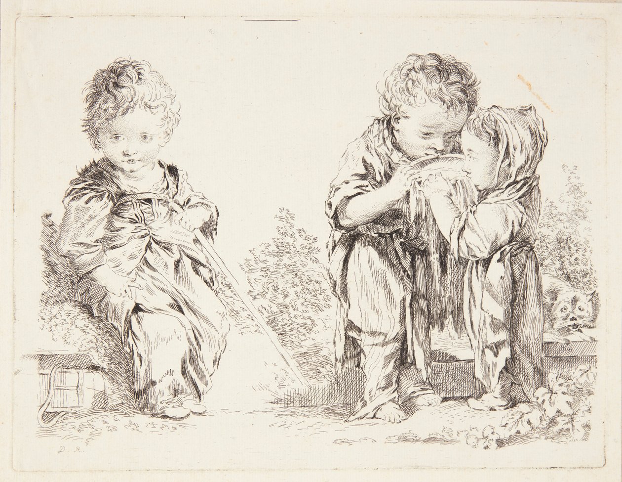 Barn siddende på en jordklump og De små mælkedrikkere af François Boucher
