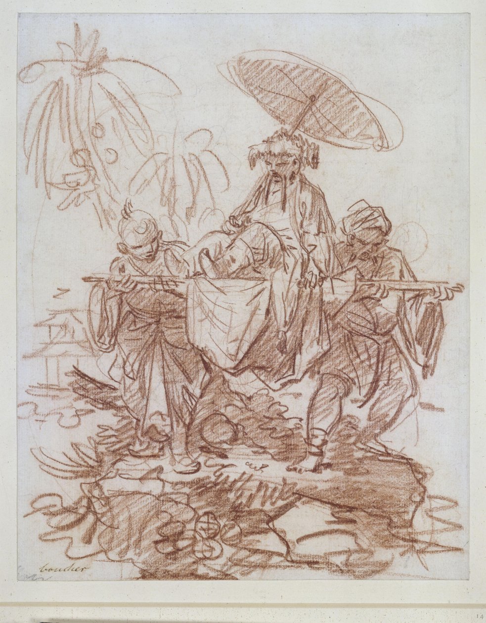 Kinesisk højtstående embedsmand, båret af to tjenere af François Boucher