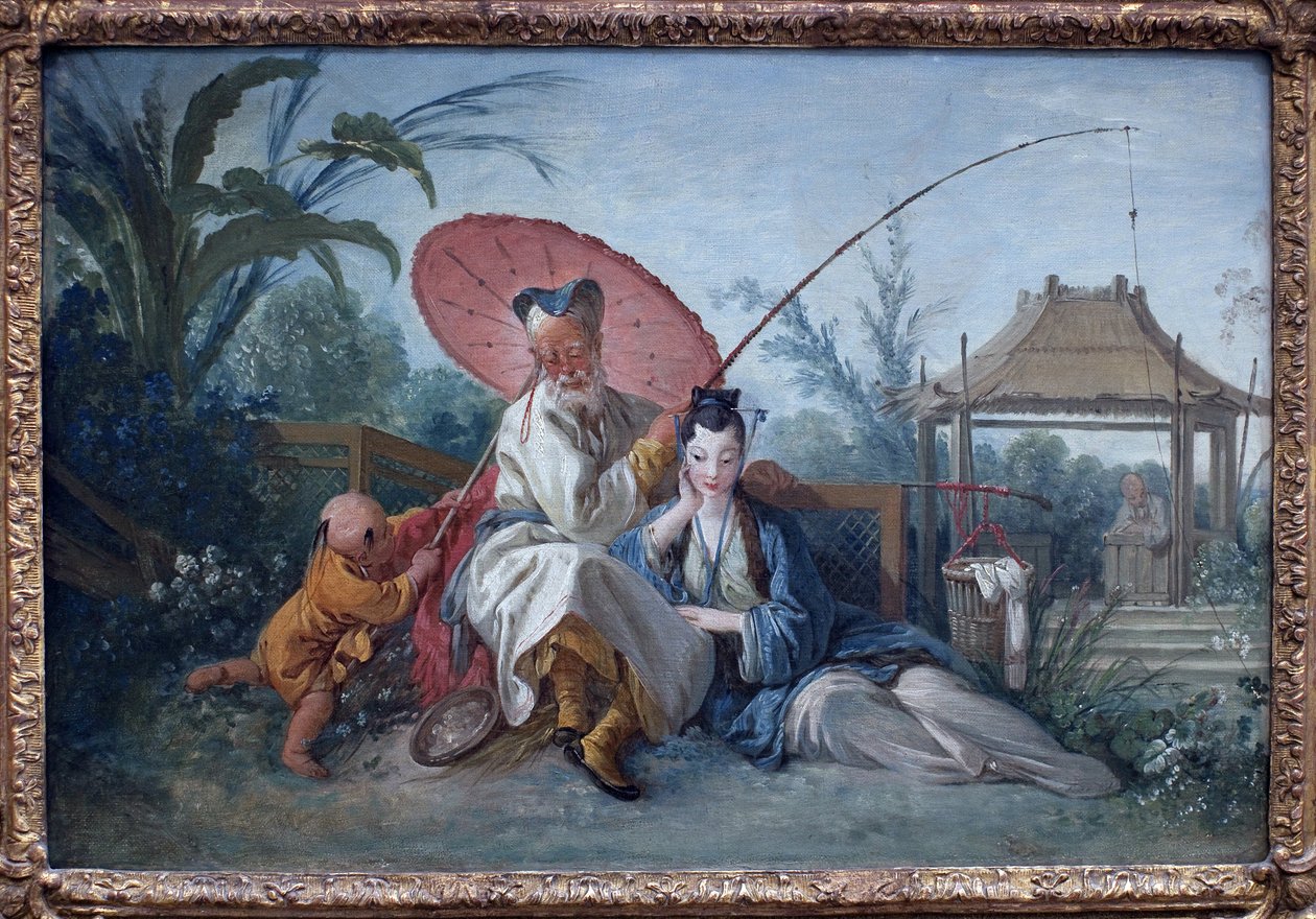 Chinoiserie. Kunstværk af Francois Boucher (1703-1770), olie på papir maroufle på lærred, ca. 1750. Art francais 1700-tallet. Museum of Fine Arts Rotterdam (Holland). af François Boucher