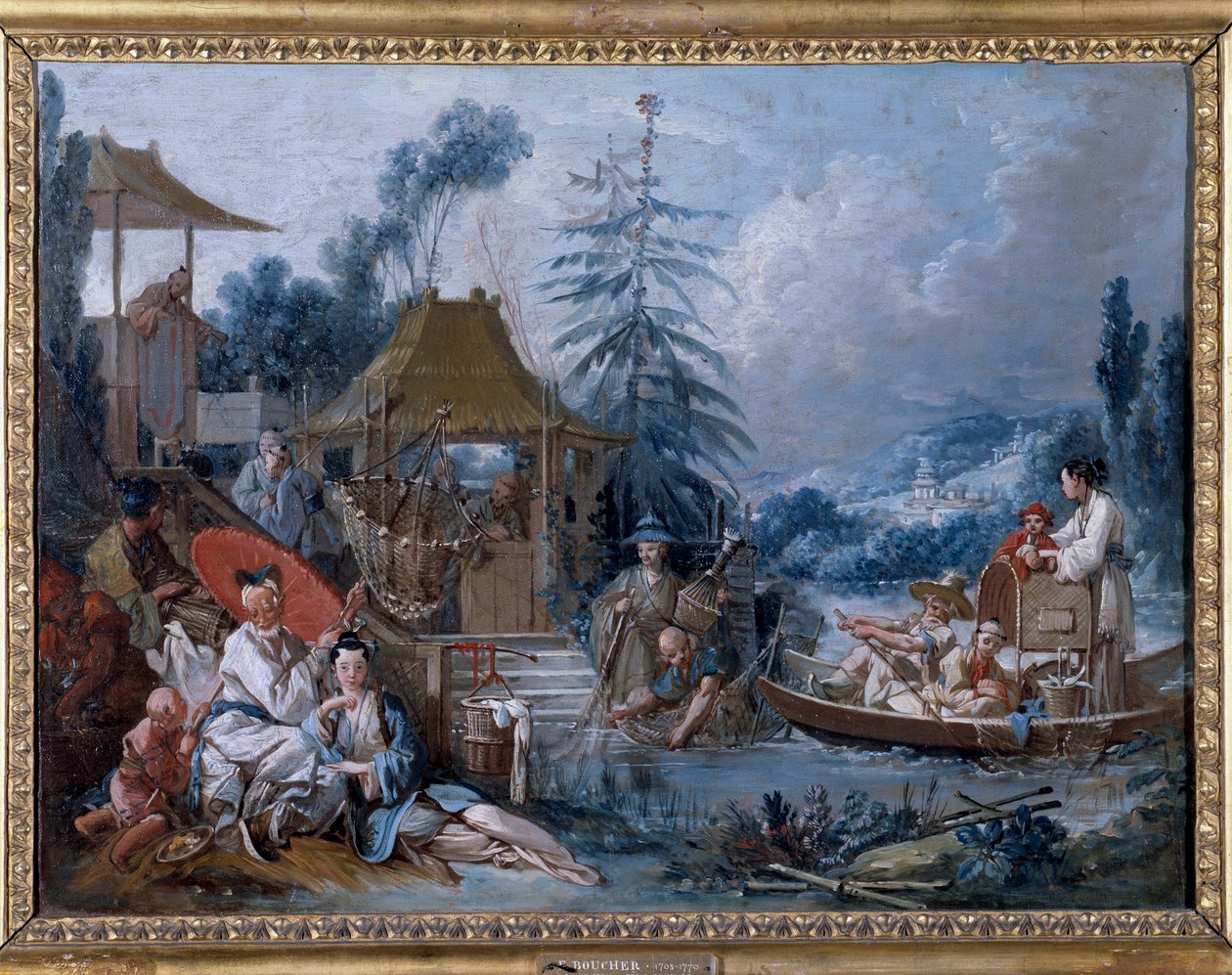 Chinoiserie: ""fiskeri"" Maleri af Francois Boucher (1703-1770) af François Boucher