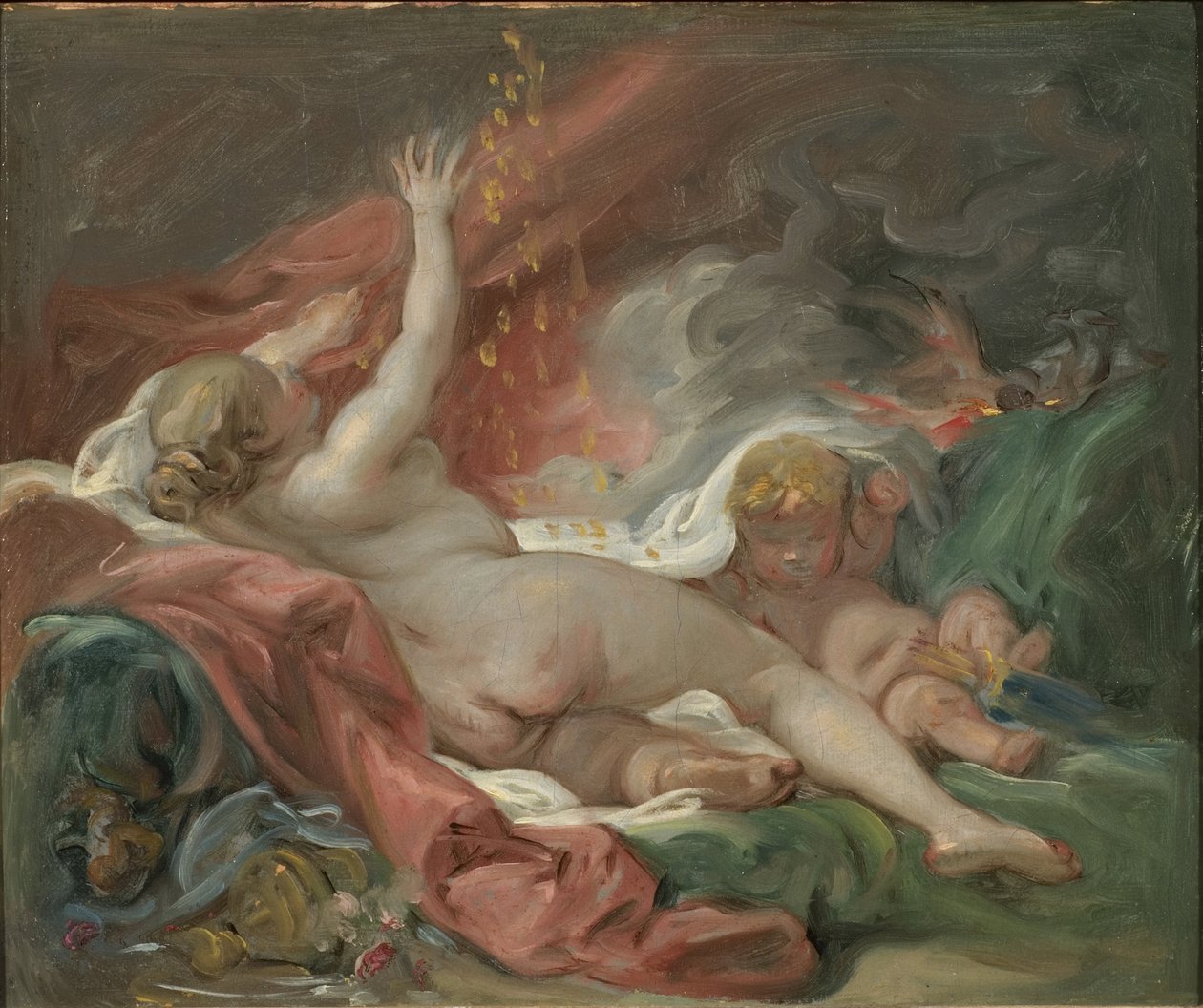 Danae, af Boucher, Francois (1703-1770). Olie på lærred. Mål: 29x35 cm. Nationalmuseum Stockholm af François Boucher