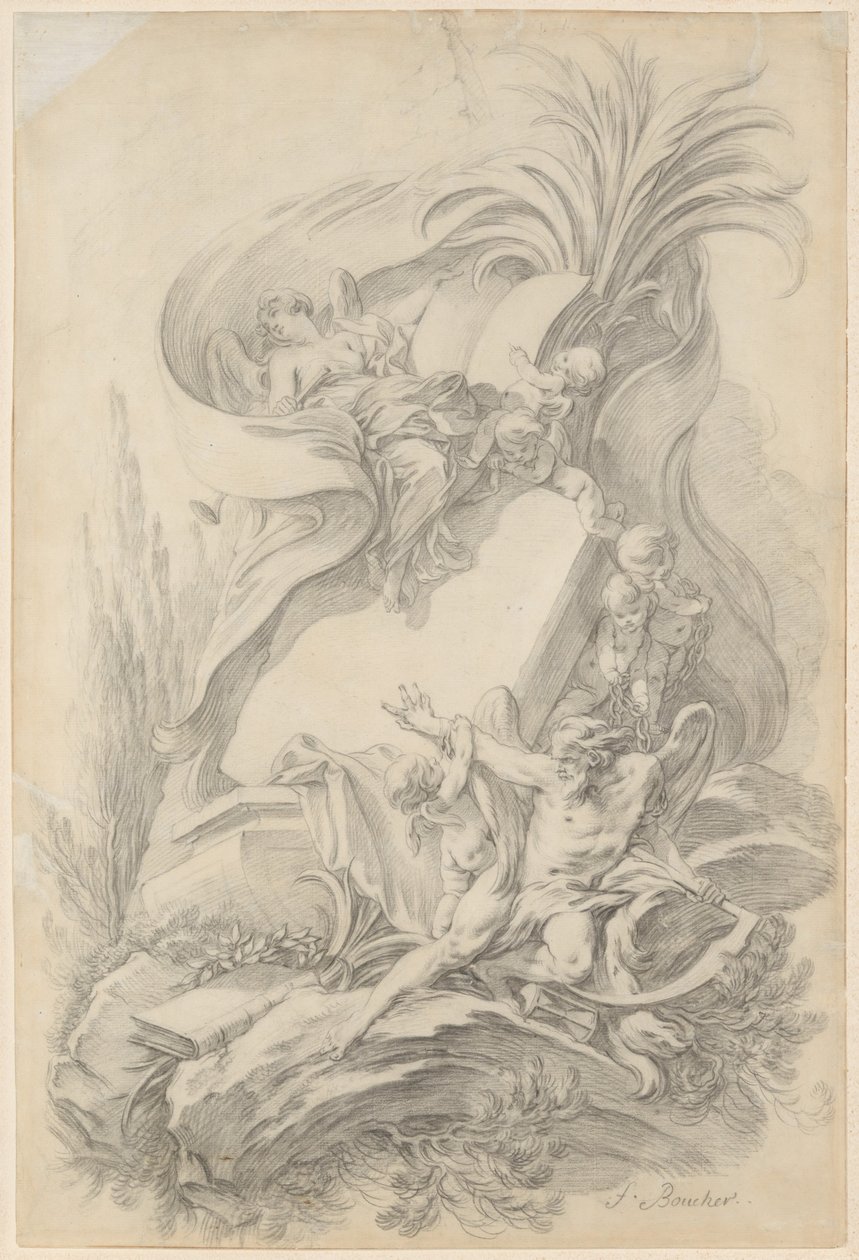 Design til et frontispice: Kærligheden standser tidens gang af François Boucher