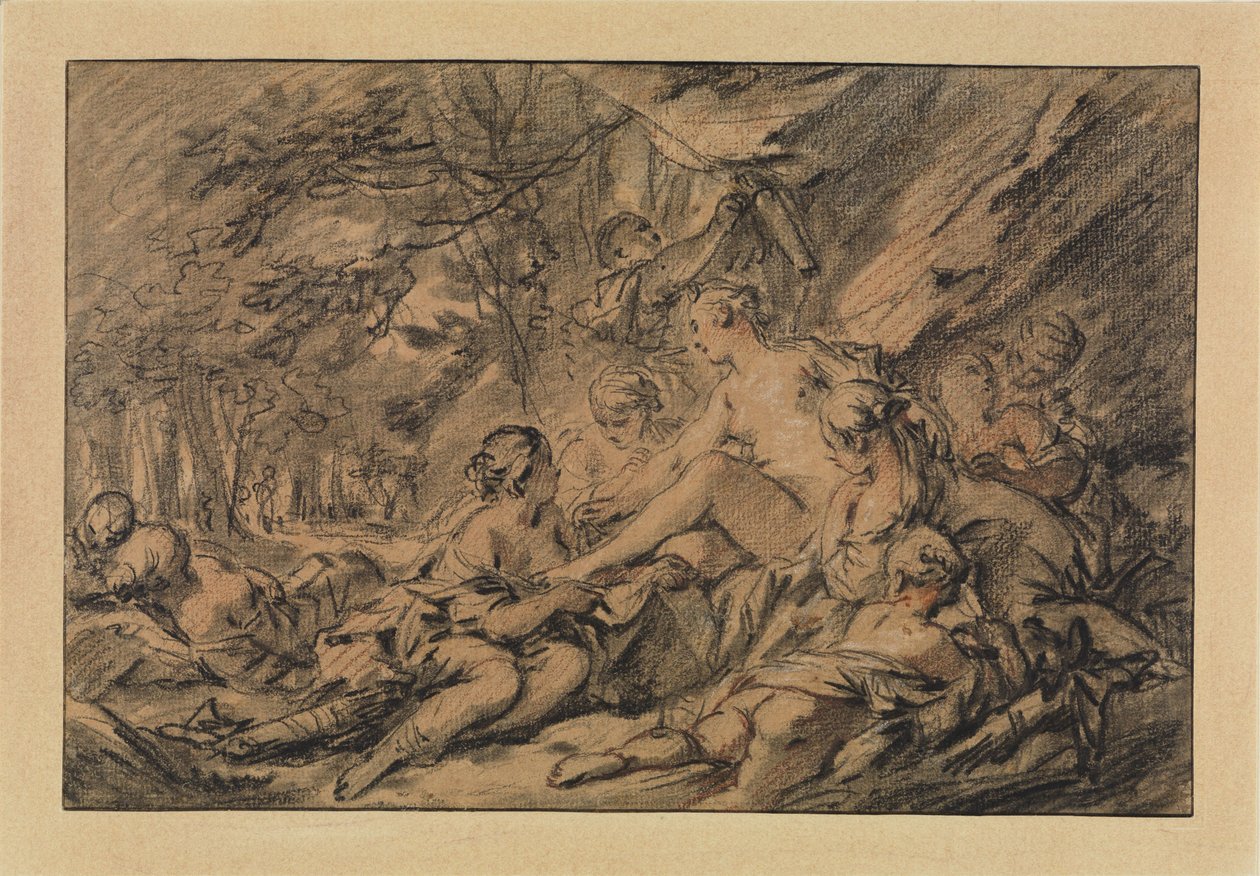 Diana, der hviler sig i skoven sammen med sine nymfer af François Boucher