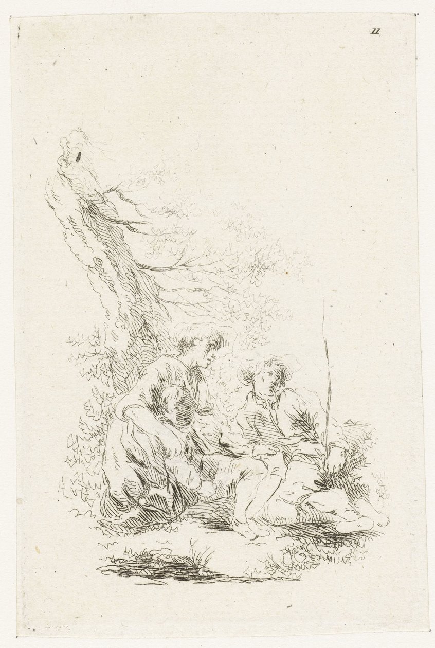 Tre personer, der sidder ved et træ af François Boucher