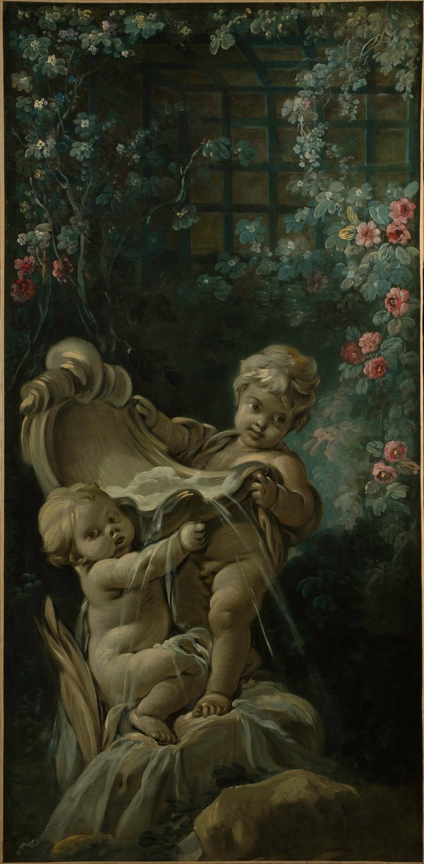 Springvand med to amoriner, hvoraf den ene knæler af François Boucher