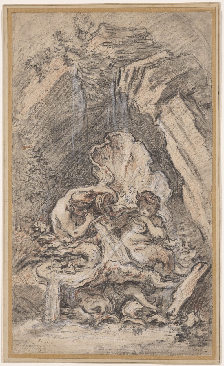 Springvand med to Tritons blæsende konkylieskaller af François Boucher