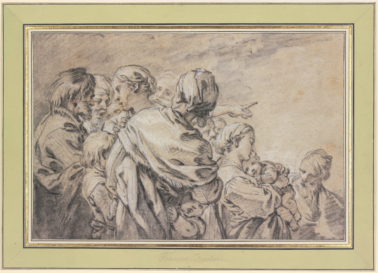 Gruppe af halvfigurer bestående af mænd og kvinder med børn af François Boucher
