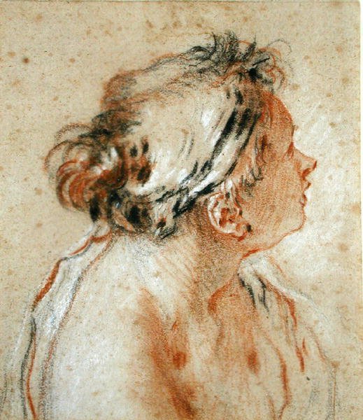 Hoved af en nymfe (sort, hvid og rød kridt på lysebrunt papir) af François Boucher