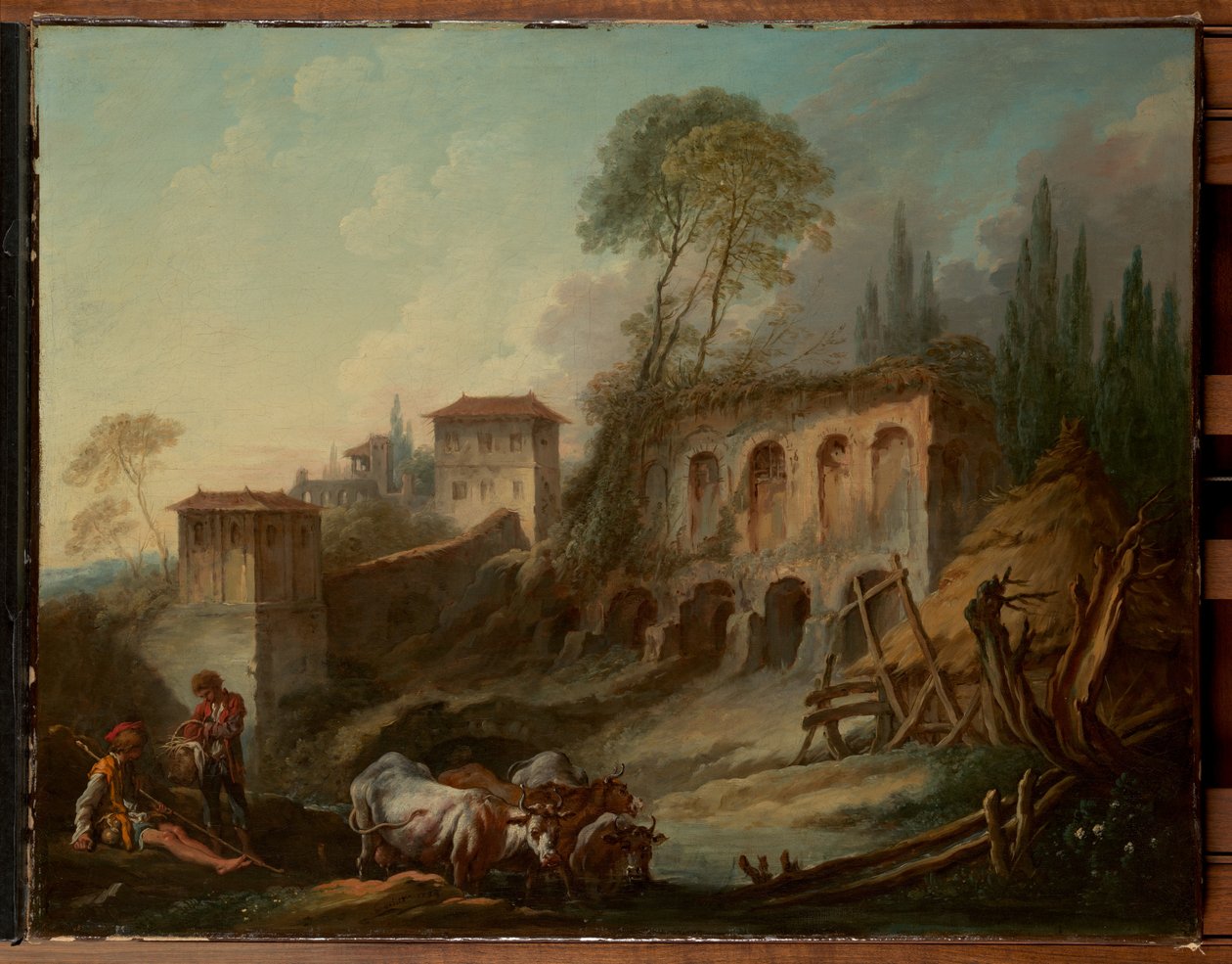 Et imaginært landskab med Palatinerhøjen set fra Campo Vaccino af François Boucher