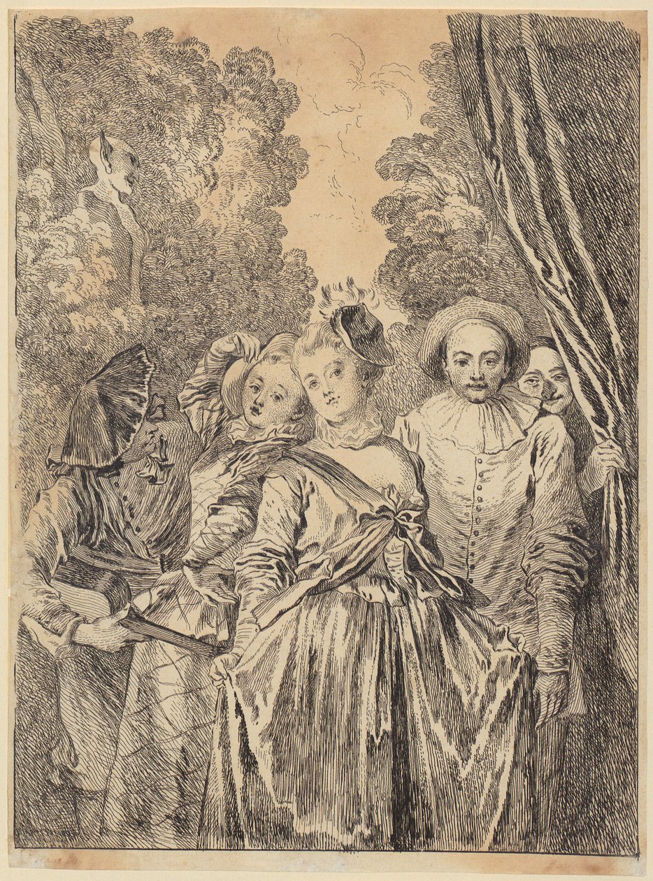 Italiensk teatertrup i kostumer fra Commedia dell’Arte af François Boucher