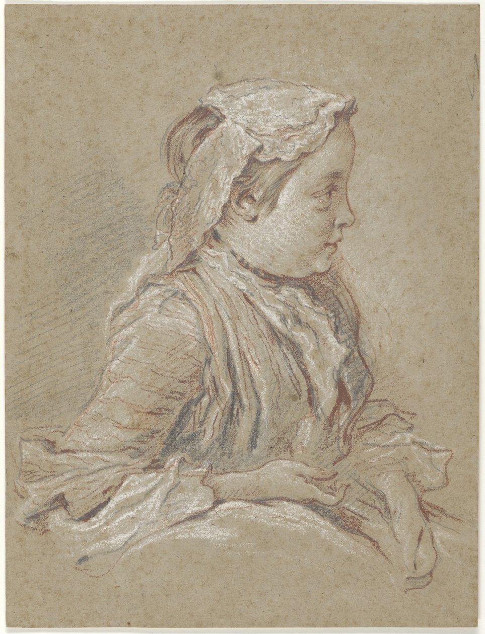 Ung kvinde med en hue med blonder af François Boucher