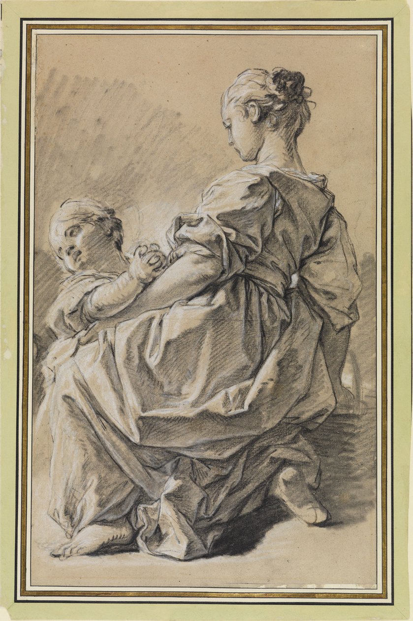 Ung kvinde på knæ med et barn af François Boucher