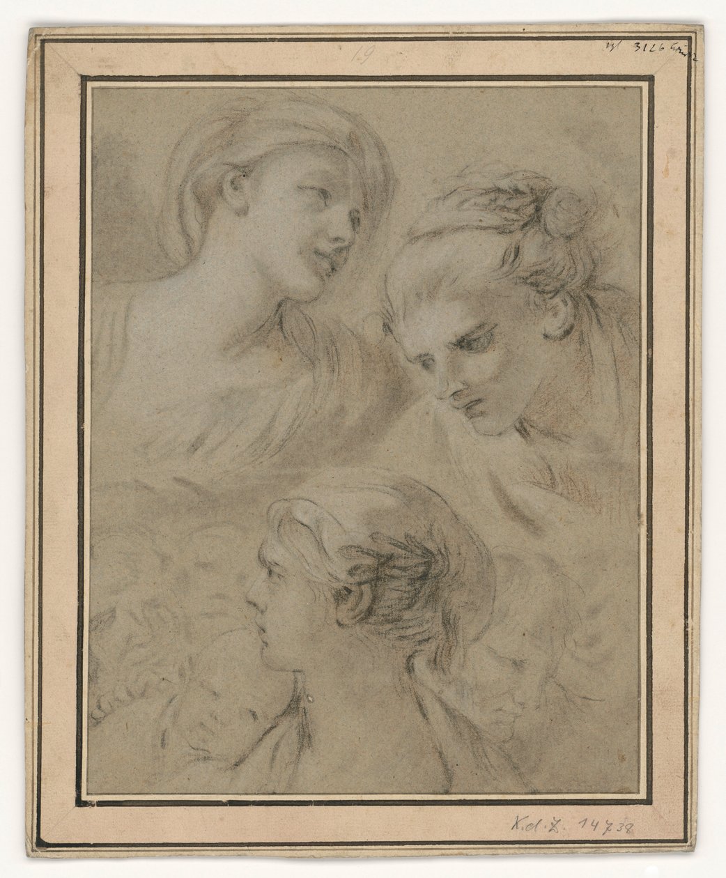 Hovedstudier, der illustrerer forskellige følelser af François Boucher