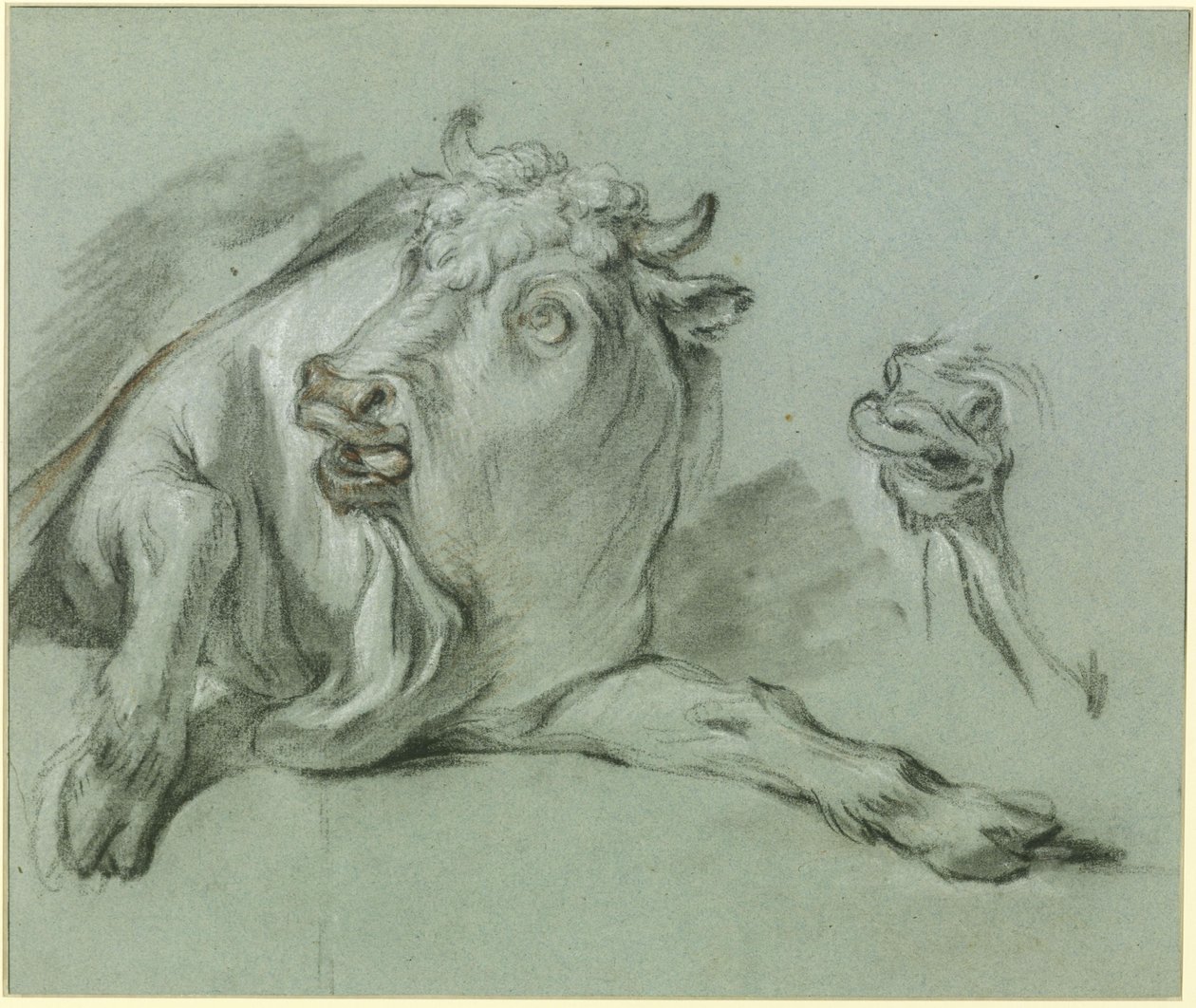 En liggende tyr. Studie til maleriet »Røveriet af Europa« i Musée du Louvre i Paris af François Boucher