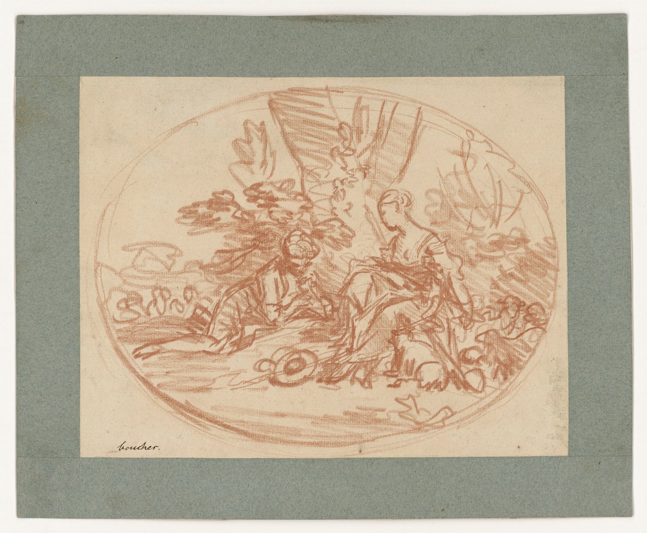 Et liggende par under træerne (modtryk) af François Boucher