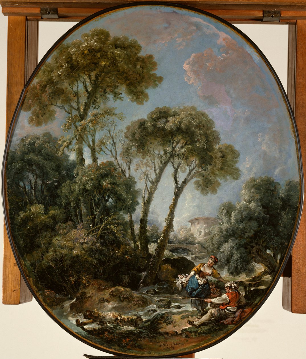 Landskab med en fisker og en ung kvinde af François Boucher
