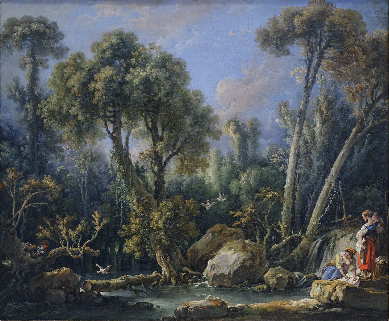 Vaskerikvinder i et landskab af François Boucher