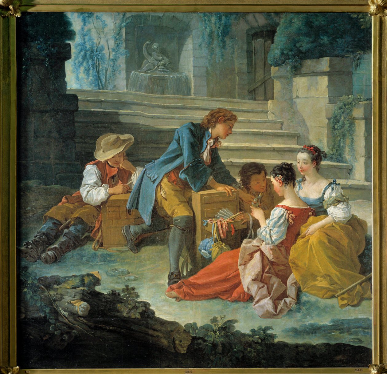 Le petit peddler Maleri af Francois Boucher (1703-1770). 1735-1740 Privat samling af François Boucher