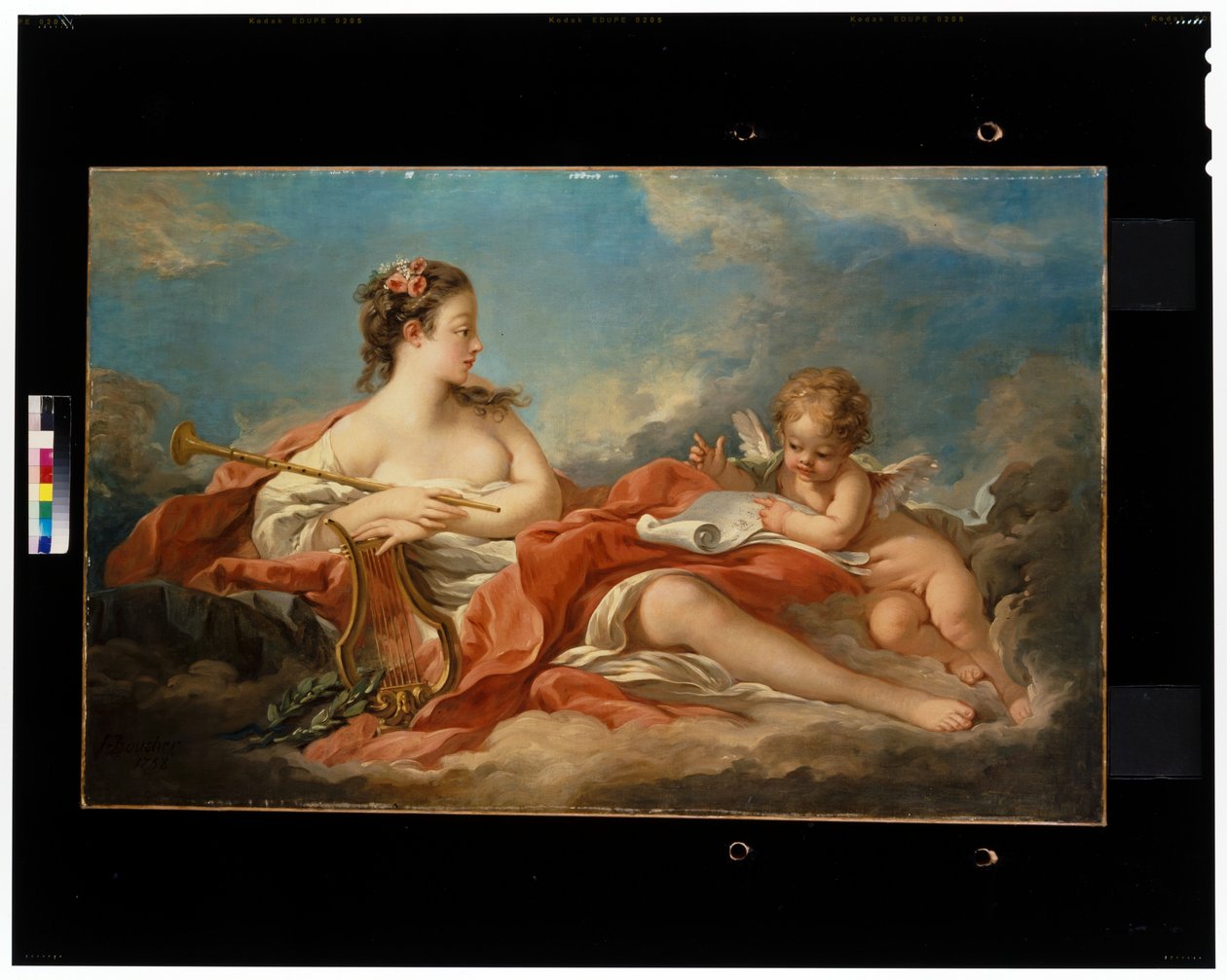Musik, der lærer Amor at lyde lyren af François Boucher