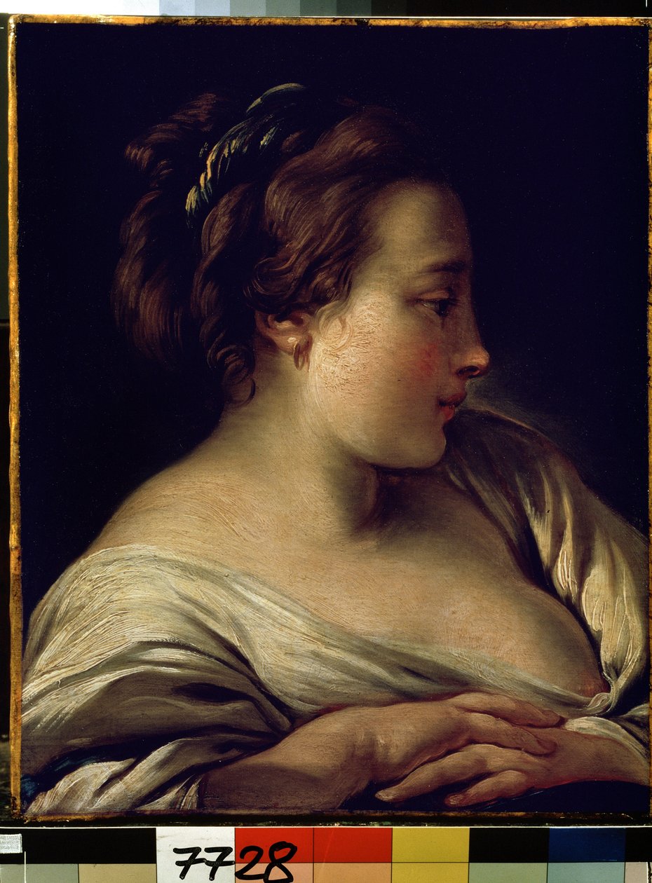 ""Portræt af en ung pige"" (Hoved af en pige) Maleri af Francois Boucher (1703-1770) 1740-1750 Dim. 36x28 cm Eremitagemuseet, Sankt Petersborg (Saint-Petersburg) af François Boucher